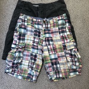 2x Mens 32W Shorts - J Crew Madras & Mossimo Slate